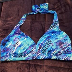 Blue Abstract Halter Bikini Top — Women's Swim